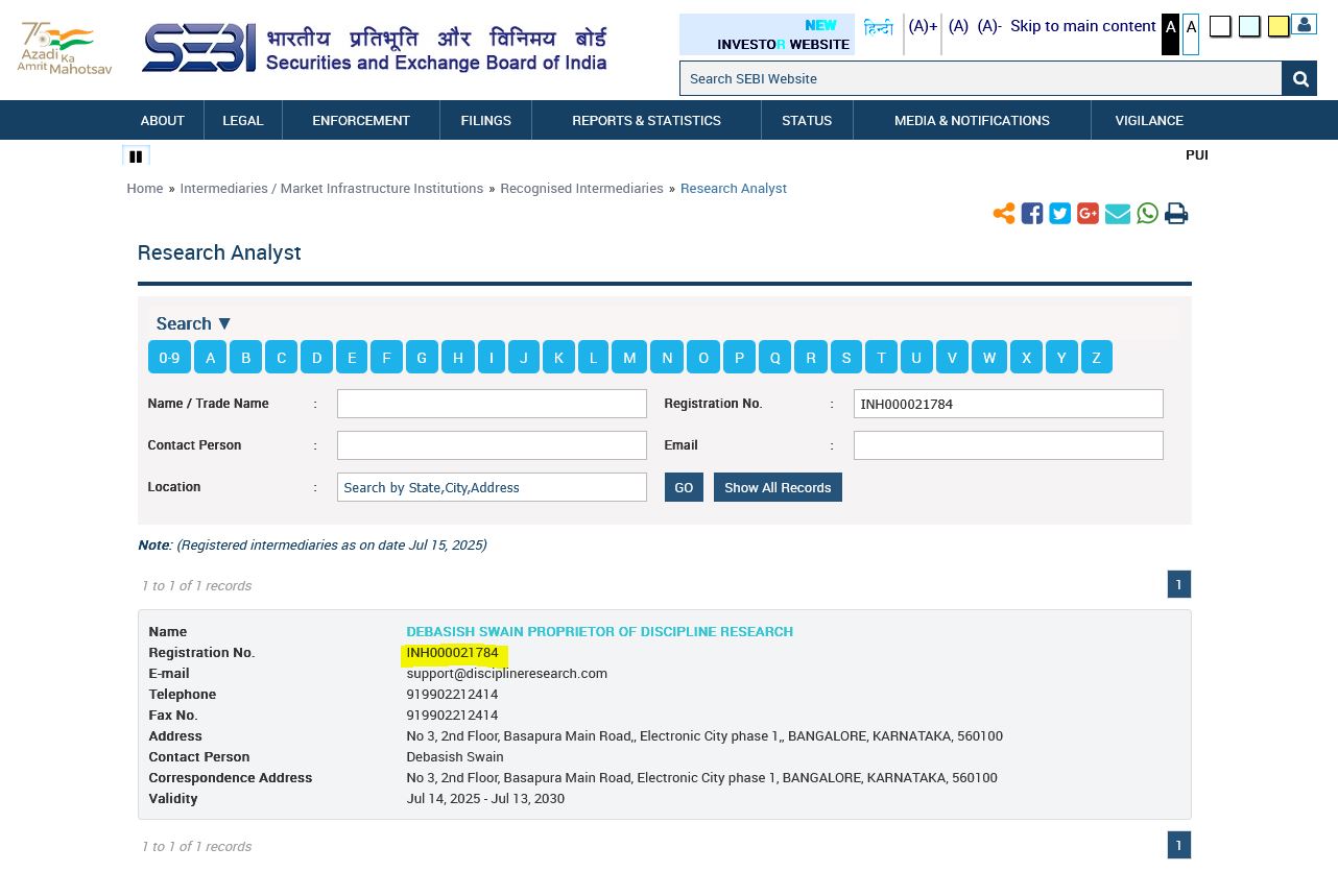 SEBI Certificate